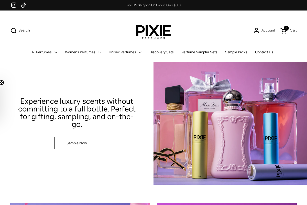 PixiePerfumes homepage screenshot
