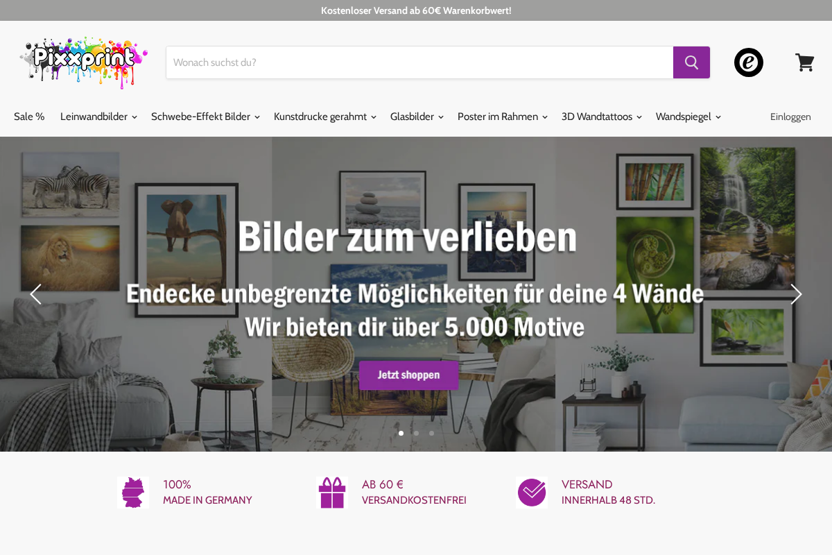 Pixxprint.de homepage screenshot