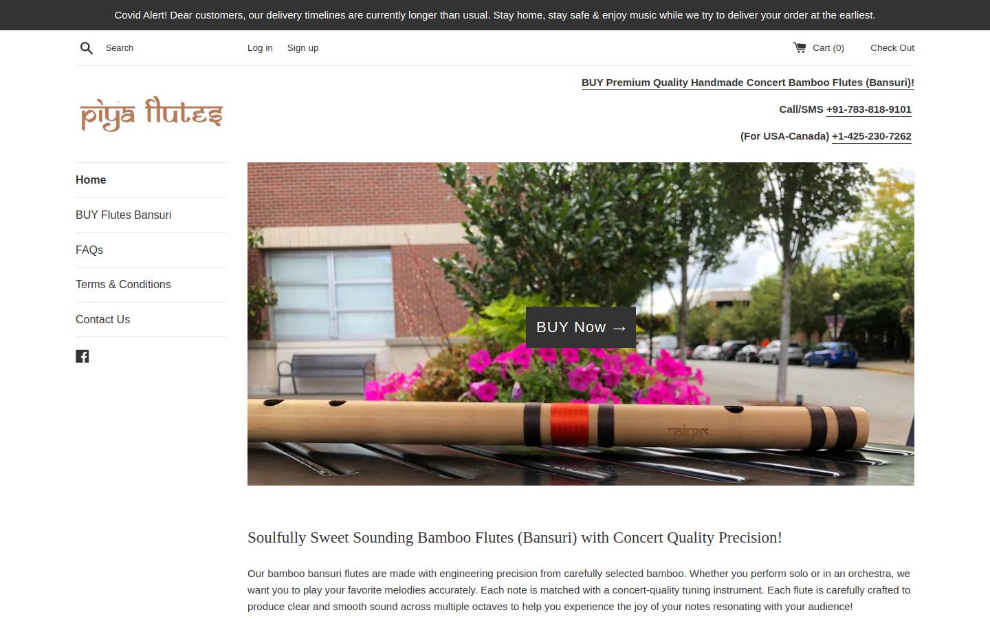piyaflutes.com homepage screenshot