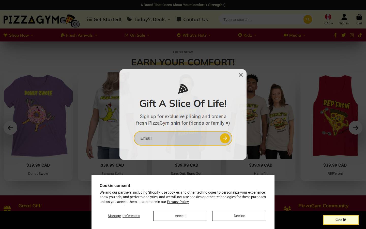 pizzagym.com homepage screenshot