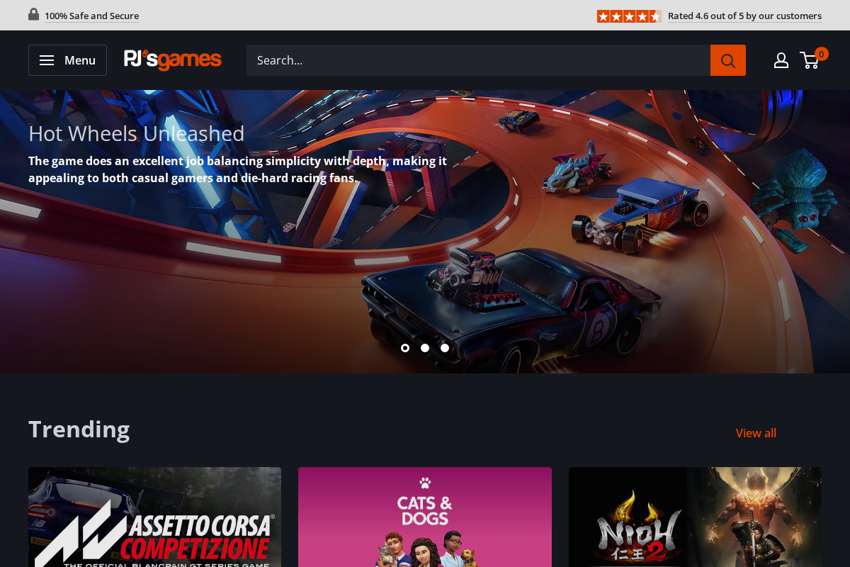 PJ's Games homepage screenshot