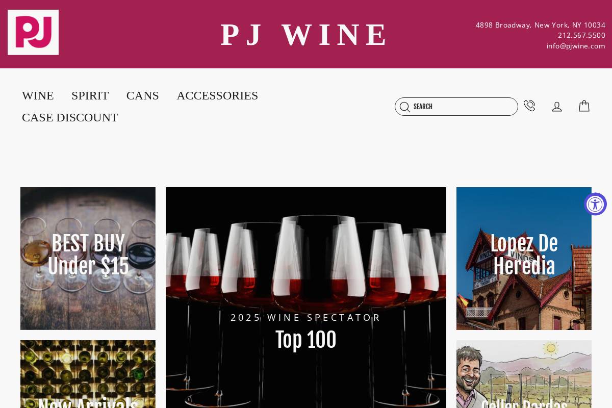 pjwine.com homepage screenshot