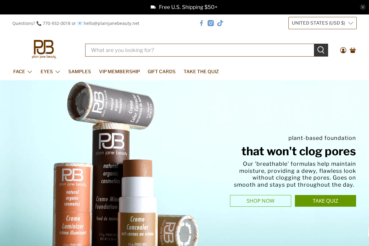 plainjanebeauty.net homepage screenshot