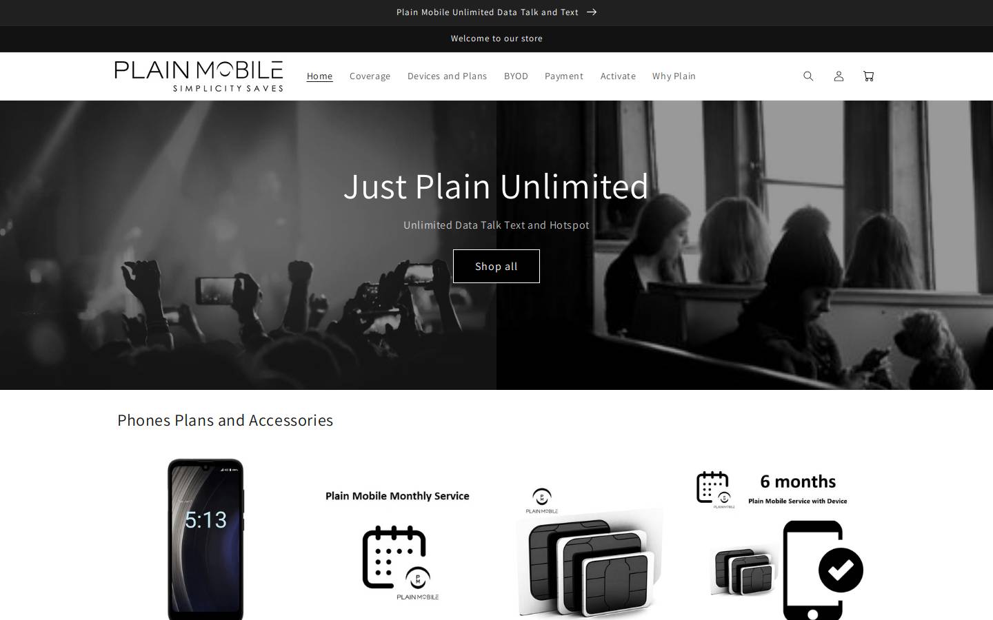 plainmobile.com homepage screenshot