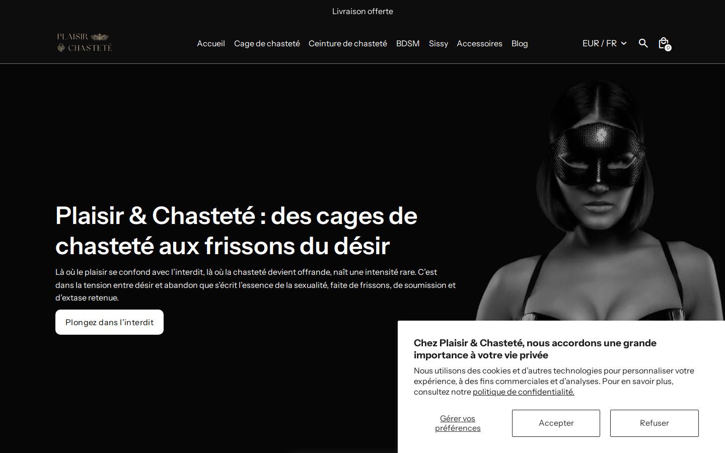 plaisir-chastete.com homepage screenshot