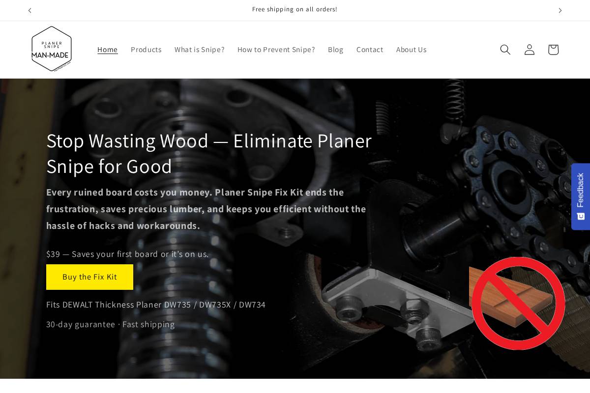 planerparts.com homepage screenshot