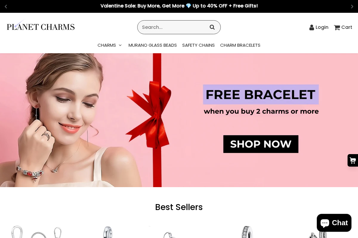 Planet Charms homepage screenshot