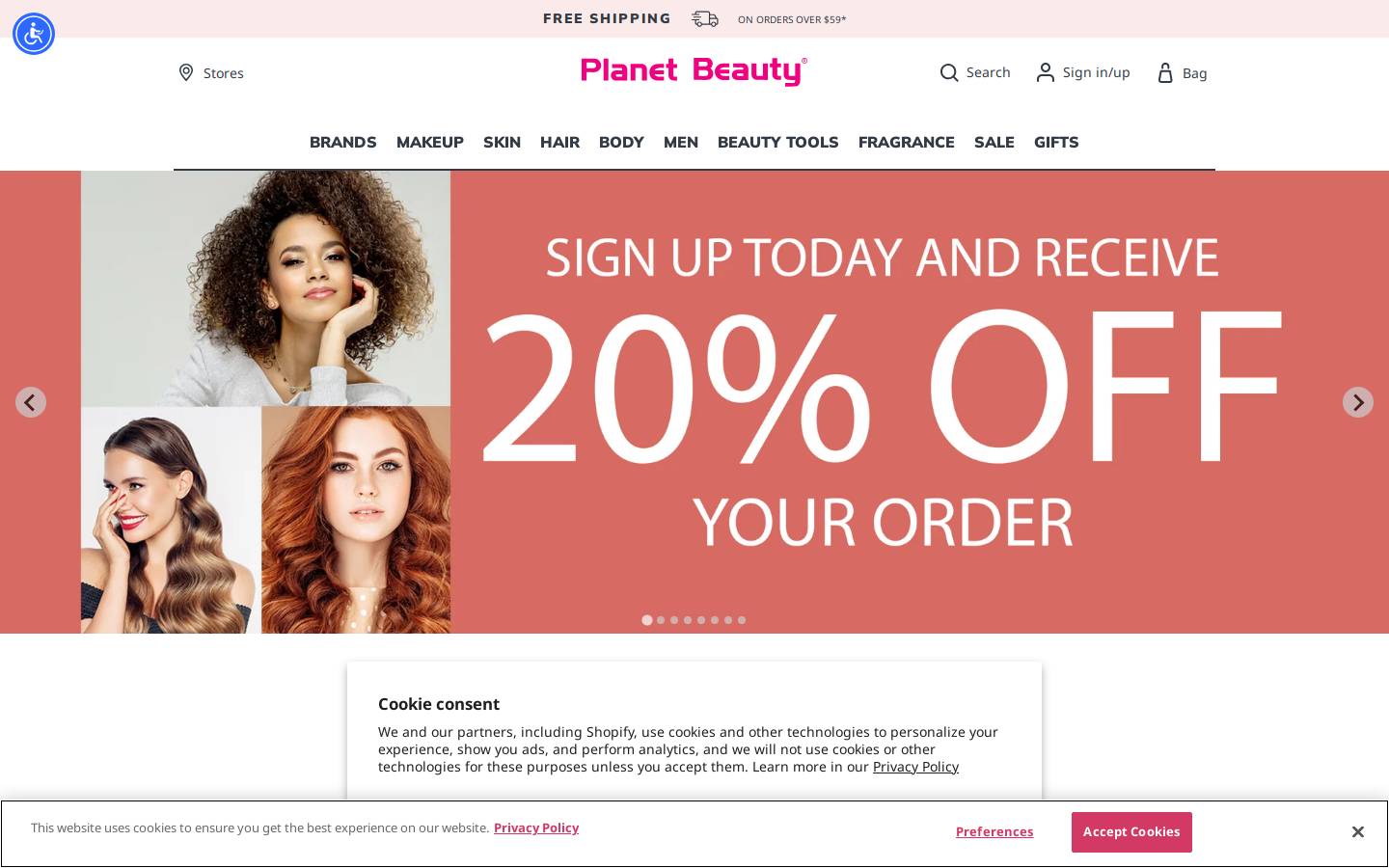 Planet Beauty homepage screenshot