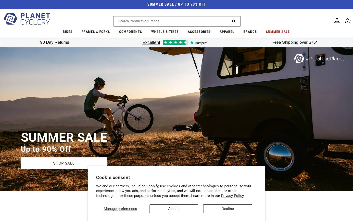 Planet Cyclery homepage screenshot