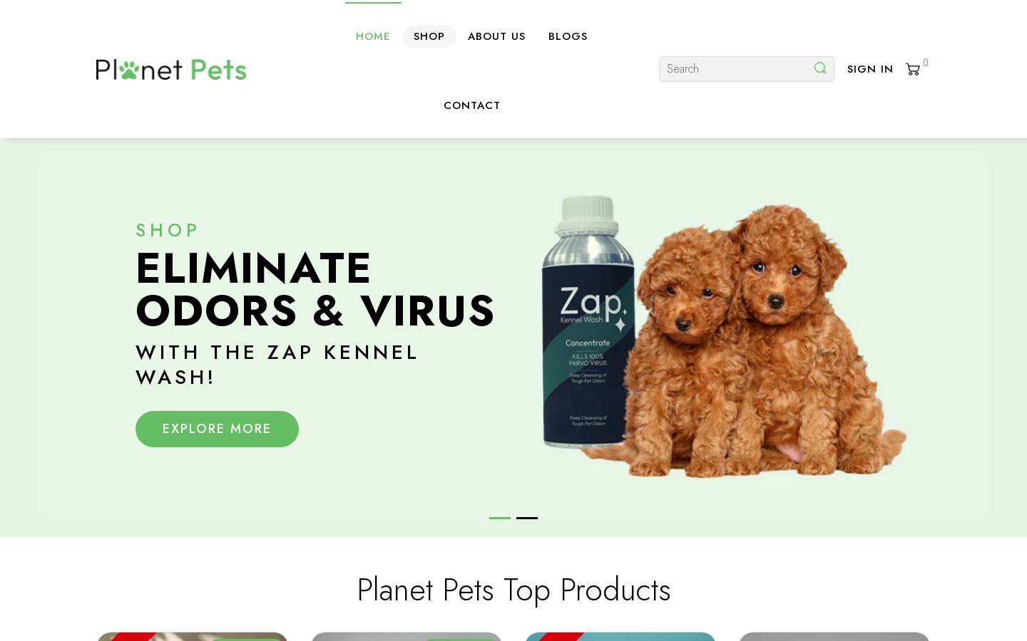 Planetpets homepage screenshot