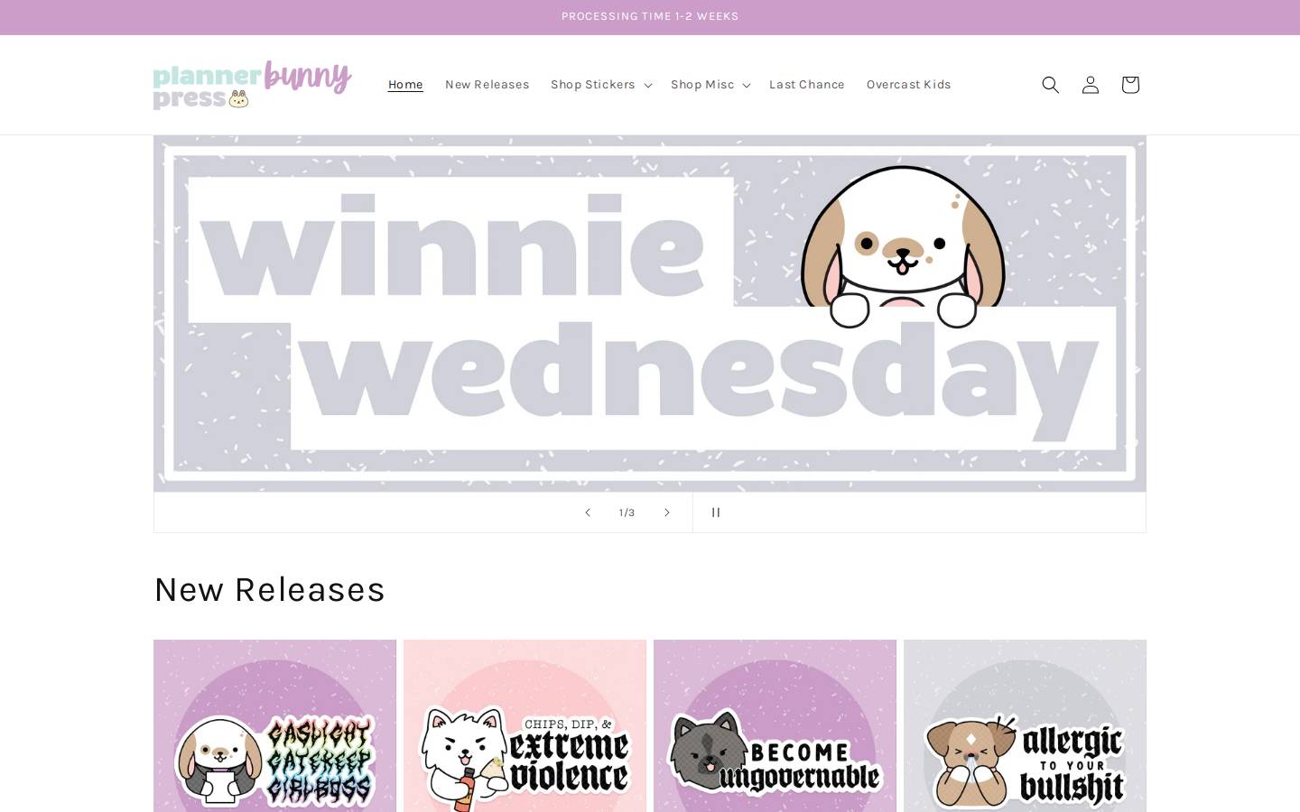 plannerbunnypress.com homepage screenshot