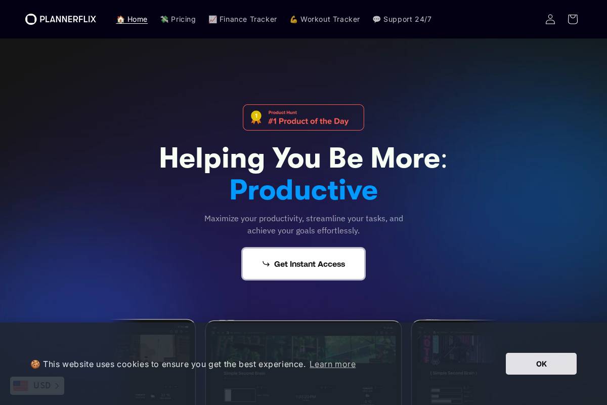 Plannerflix homepage screenshot