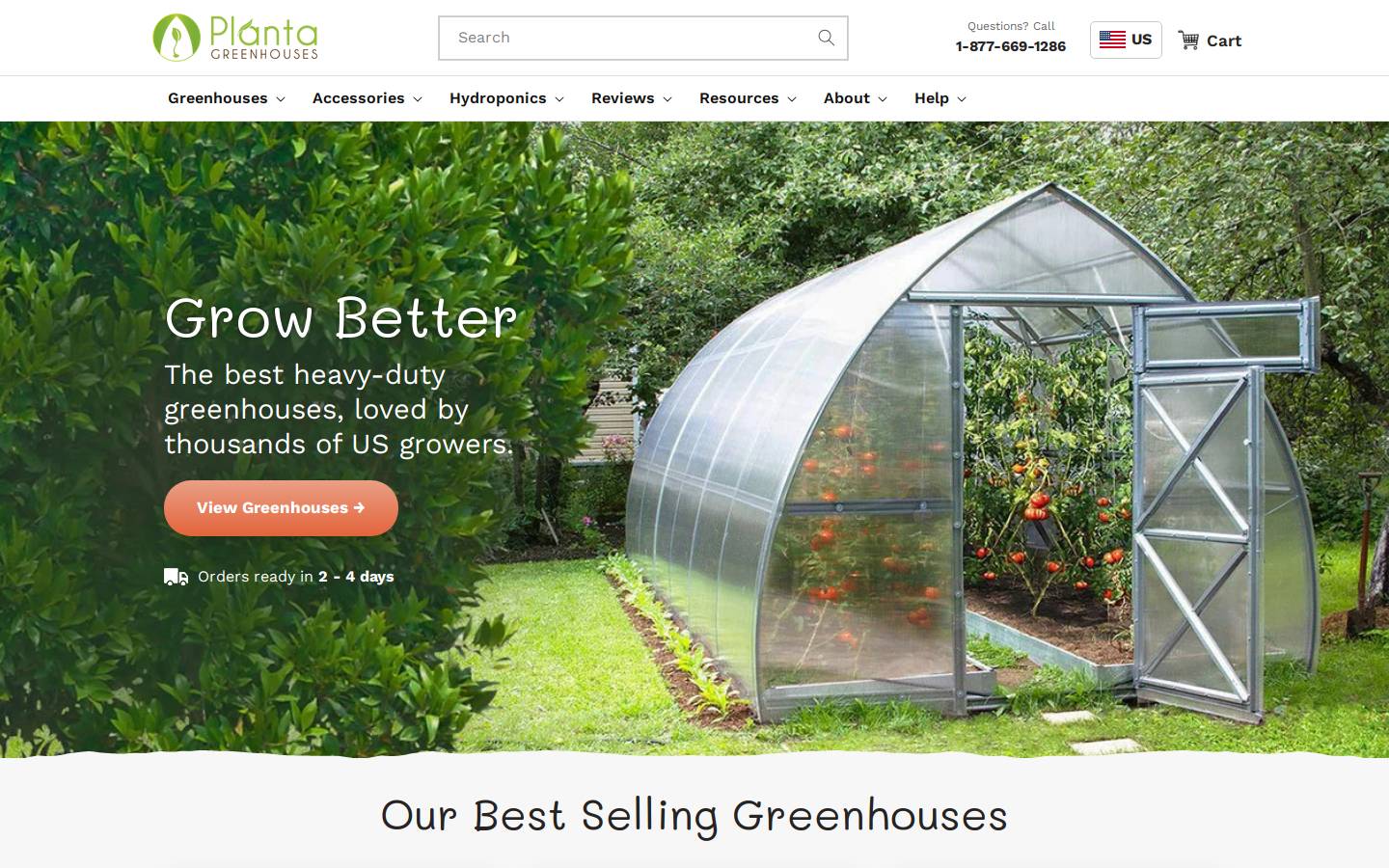 plantagreenhouses.com homepage screenshot