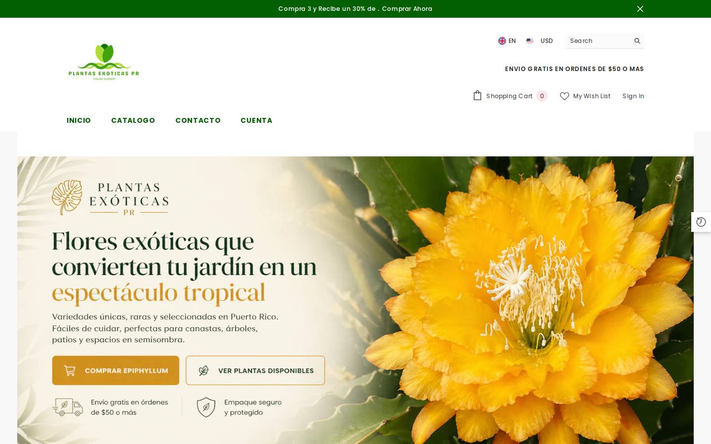 plantasexoticaspr.com homepage screenshot