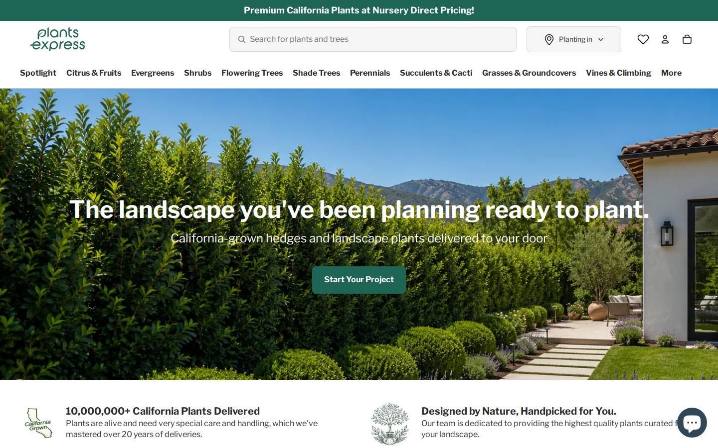 Plants Express homepage screenshot