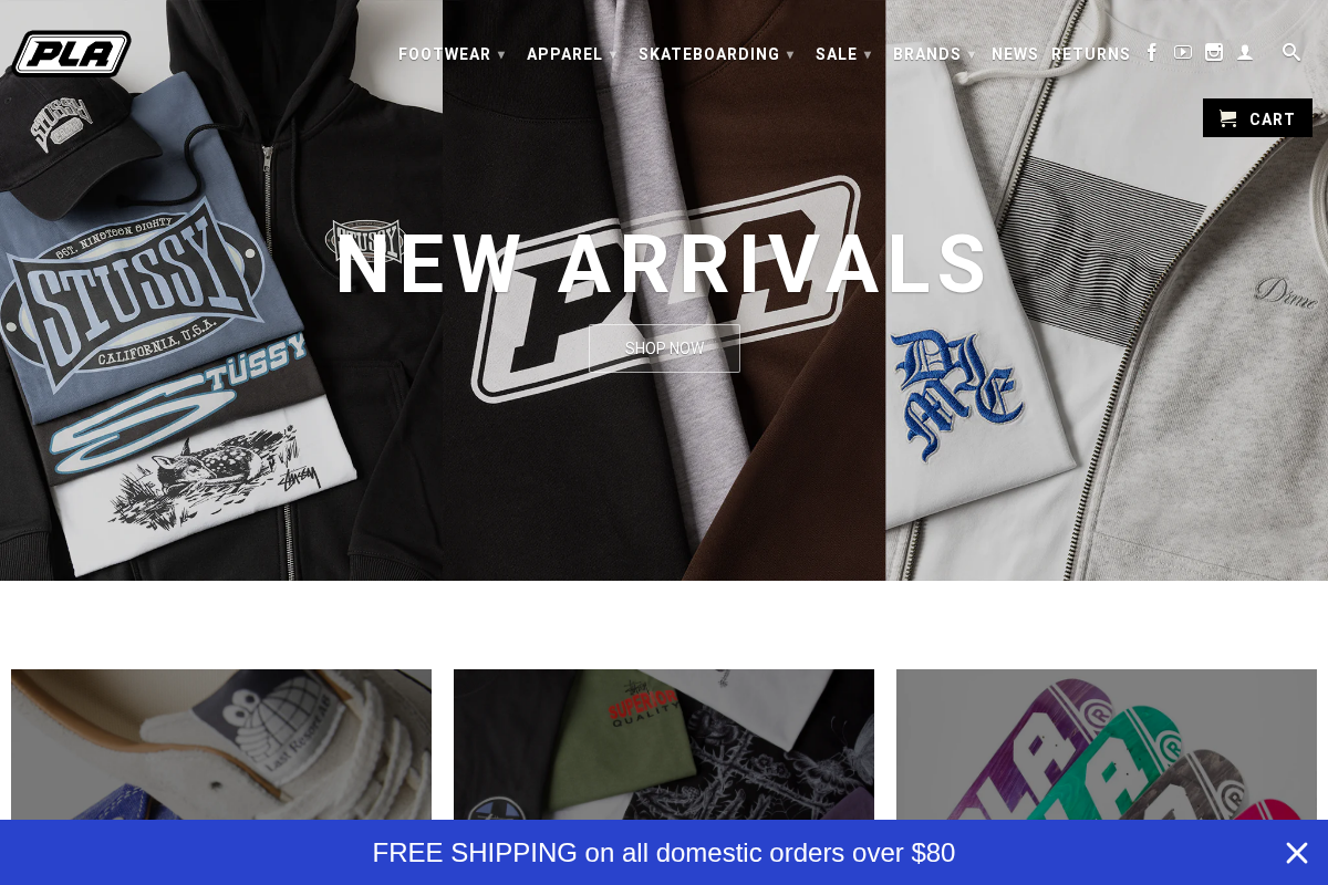PLA Skateboarding homepage screenshot