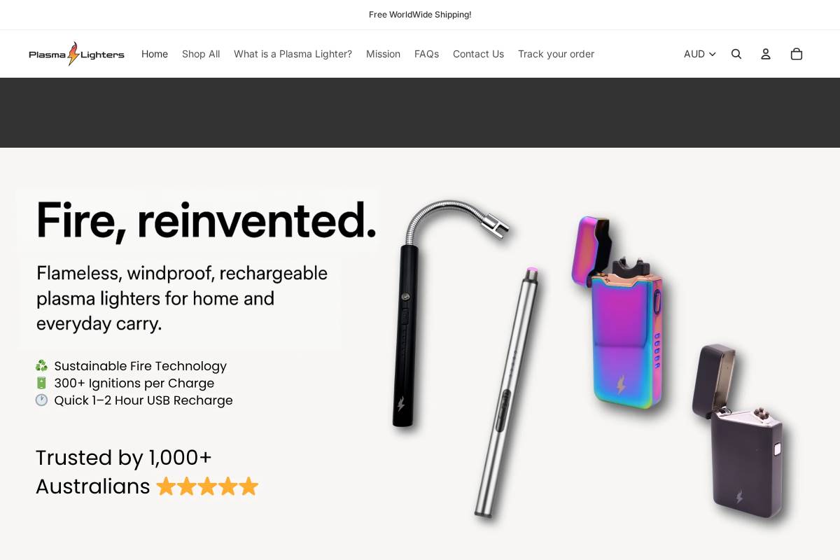plasmalighters.com.au homepage screenshot