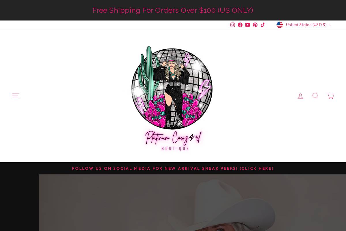 platinumcowgirlboutique.com homepage screenshot