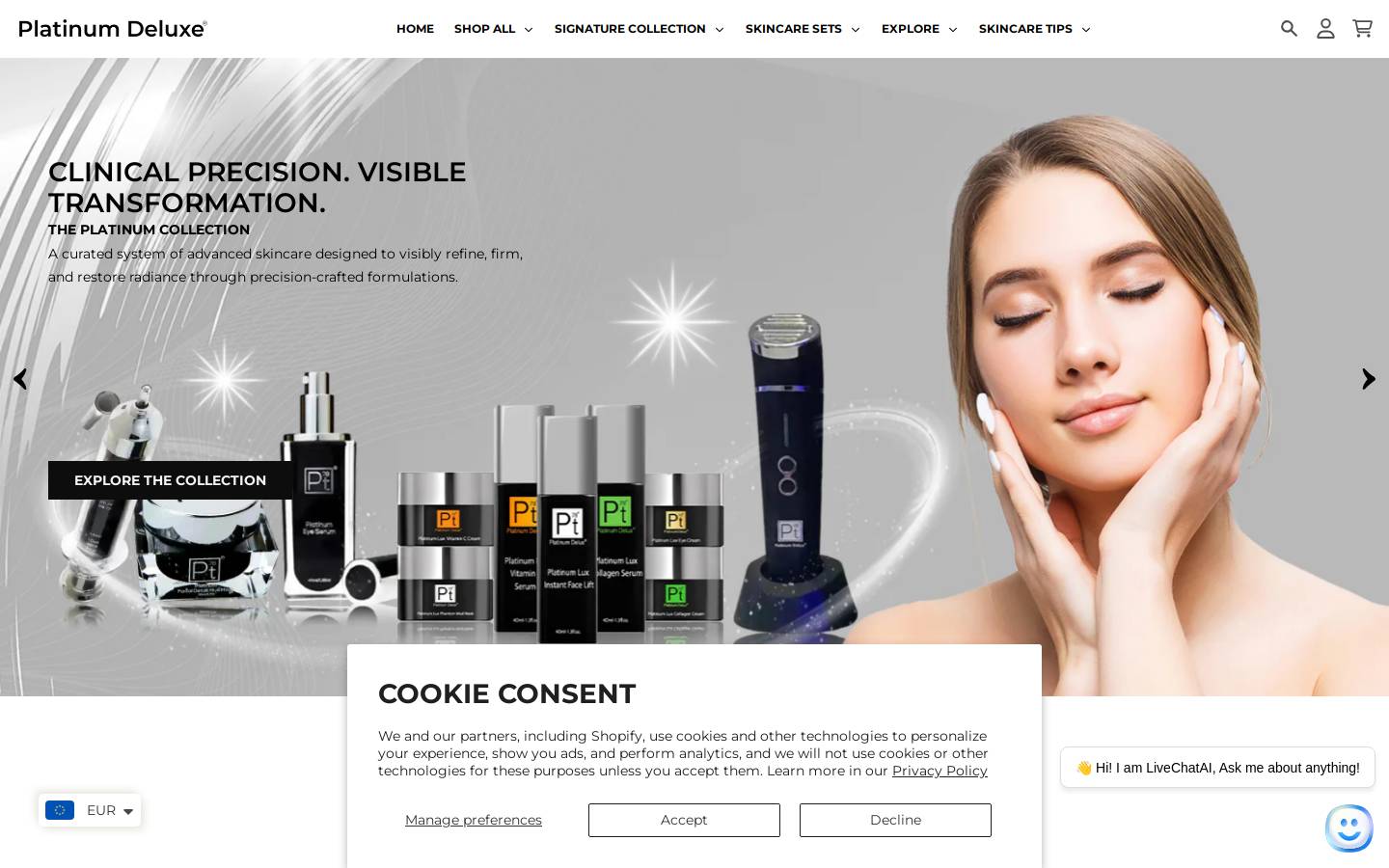 Platinum Deluxe  cosmetics homepage screenshot