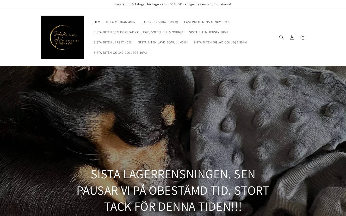 platinumfabrics.se homepage screenshot