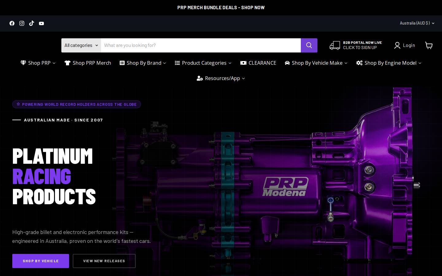 platinumracingproducts.com homepage screenshot
