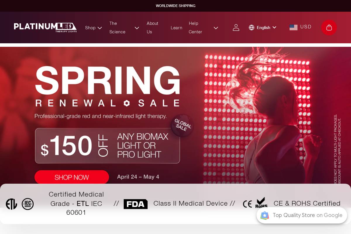 Platinumtherapylights homepage screenshot
