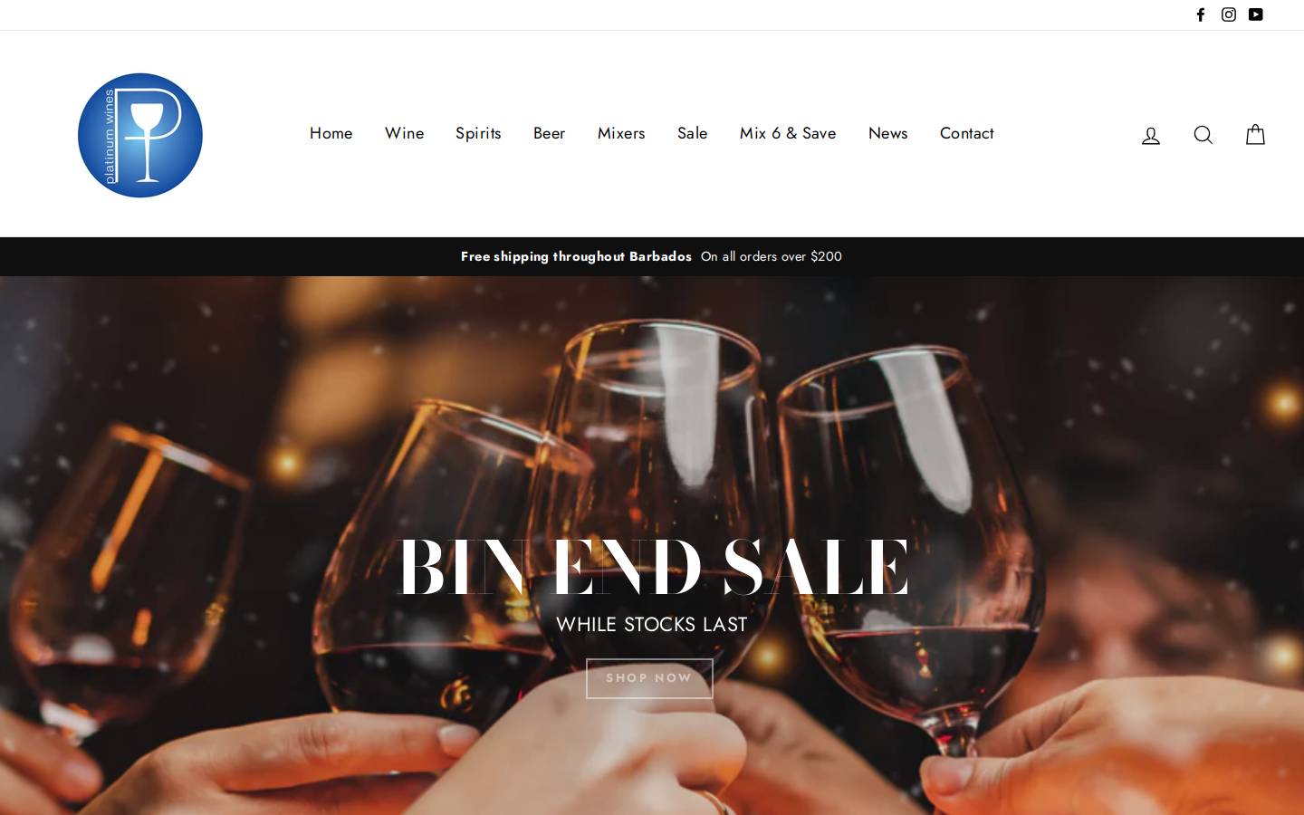 platinumwinesbarbados.com homepage screenshot