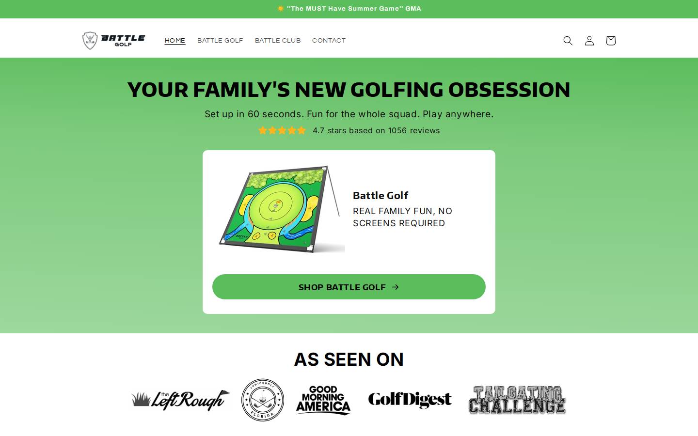 playbattlegolf.com homepage screenshot