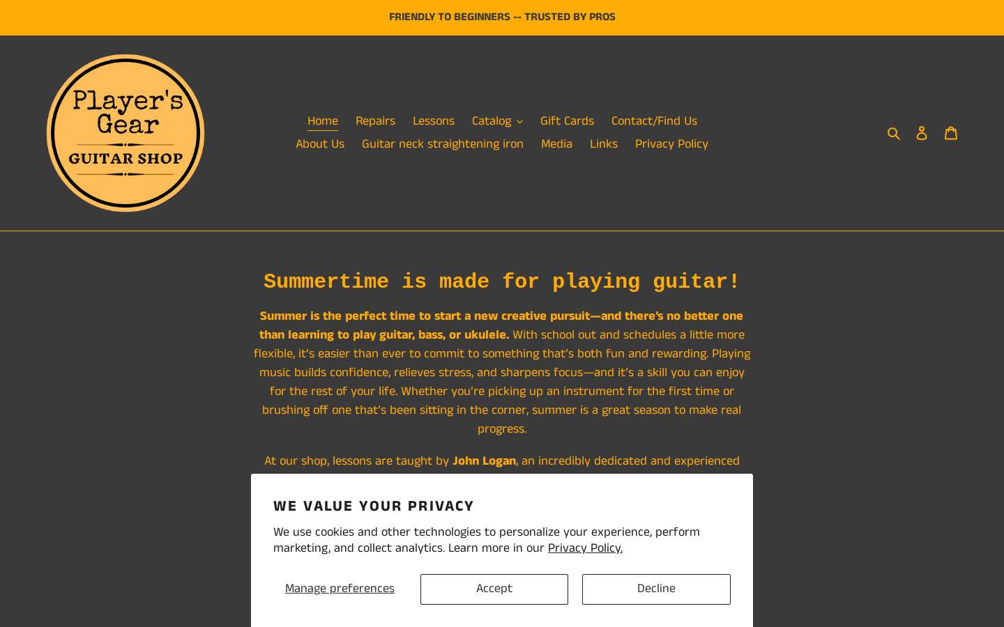 playersgearmusic.com homepage screenshot