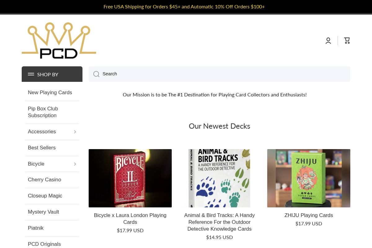 Playingcarddecks.com homepage screenshot