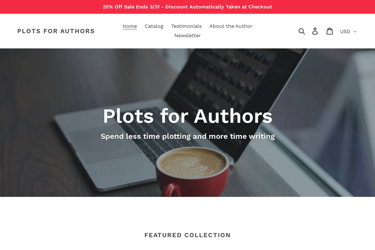 plotsforauthors.com homepage screenshot