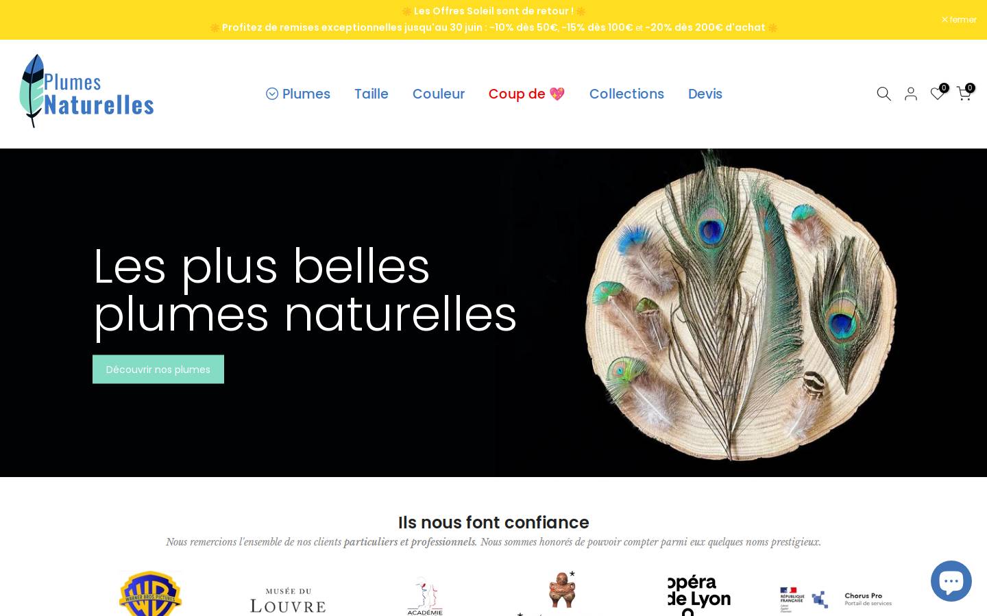 Plumes Naturelles homepage screenshot