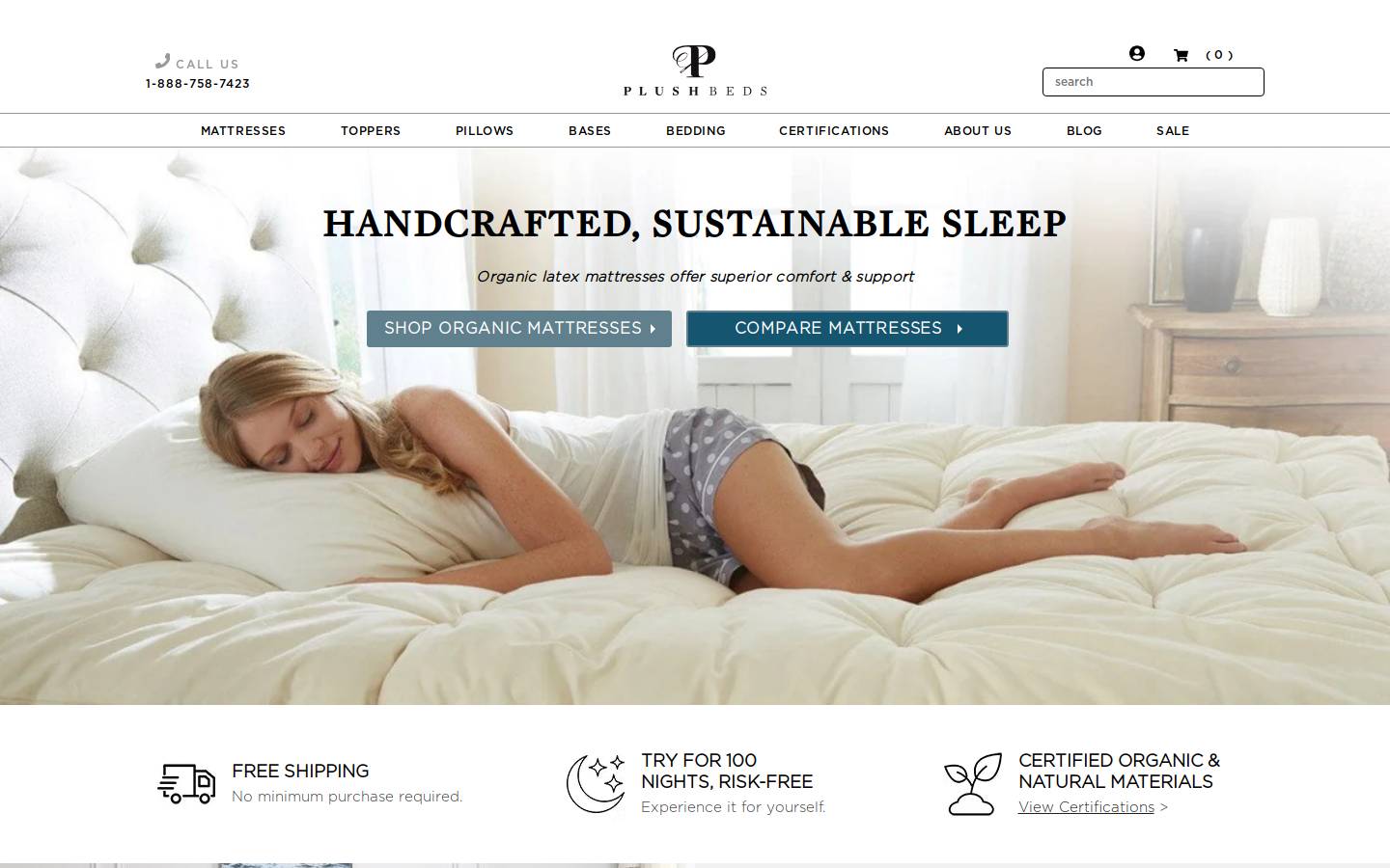 Latex Mattress Co. homepage screenshot