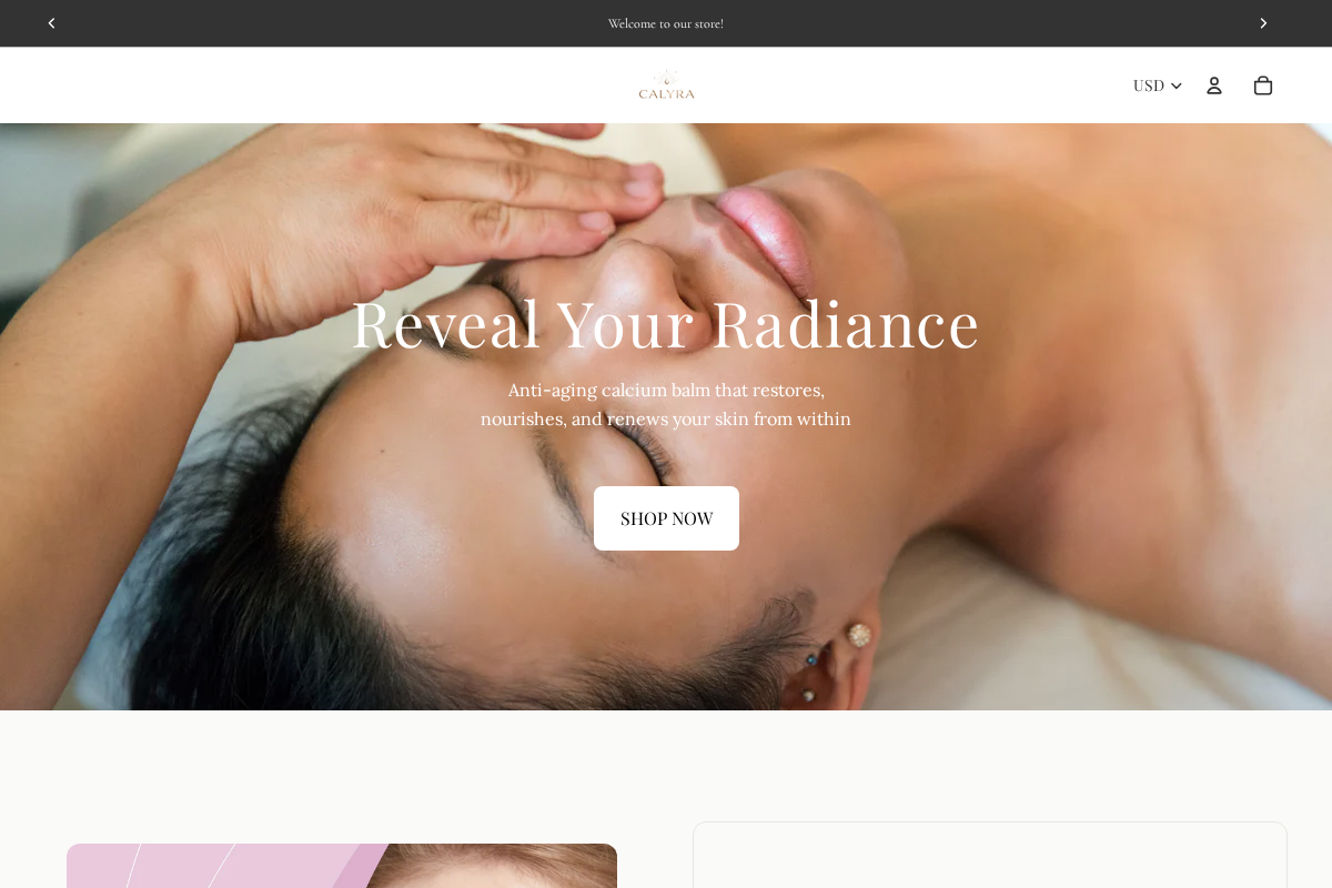 Calyra homepage screenshot