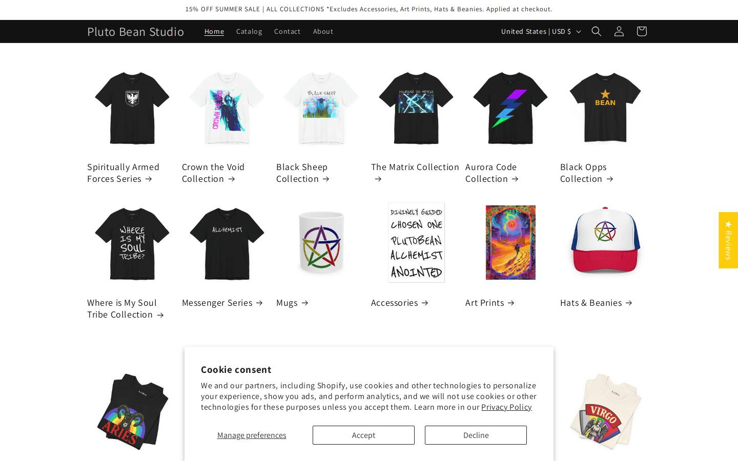 plutobeanmerch.com homepage screenshot