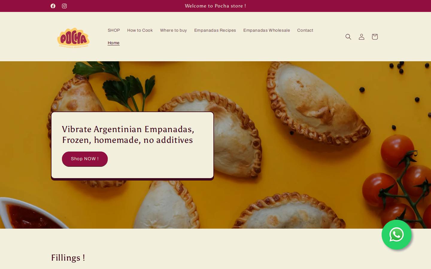 Pocha Empanadas homepage screenshot
