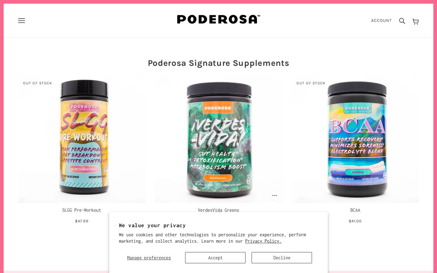 poderosasupplements.com homepage screenshot