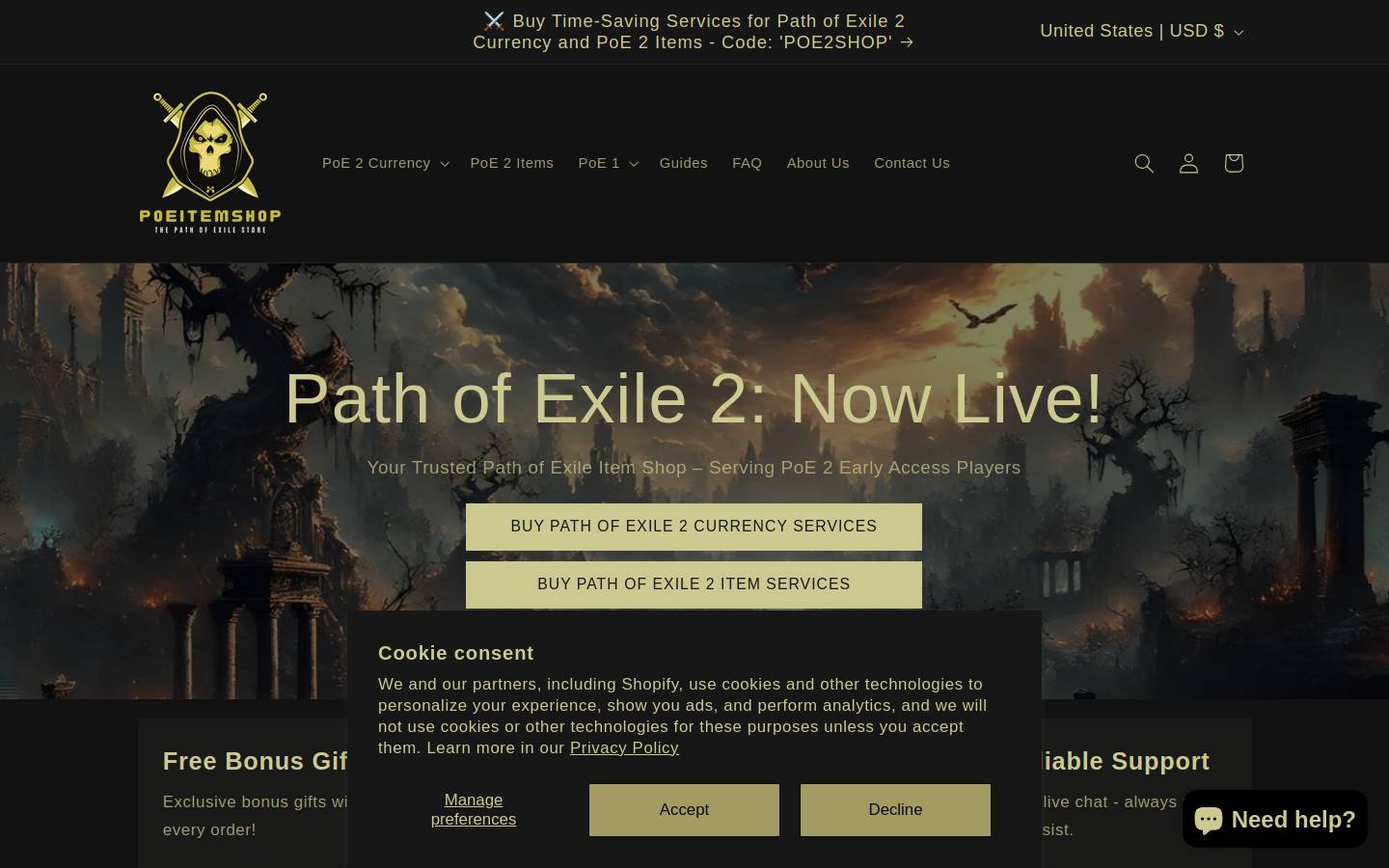 poeitemshop.com homepage screenshot