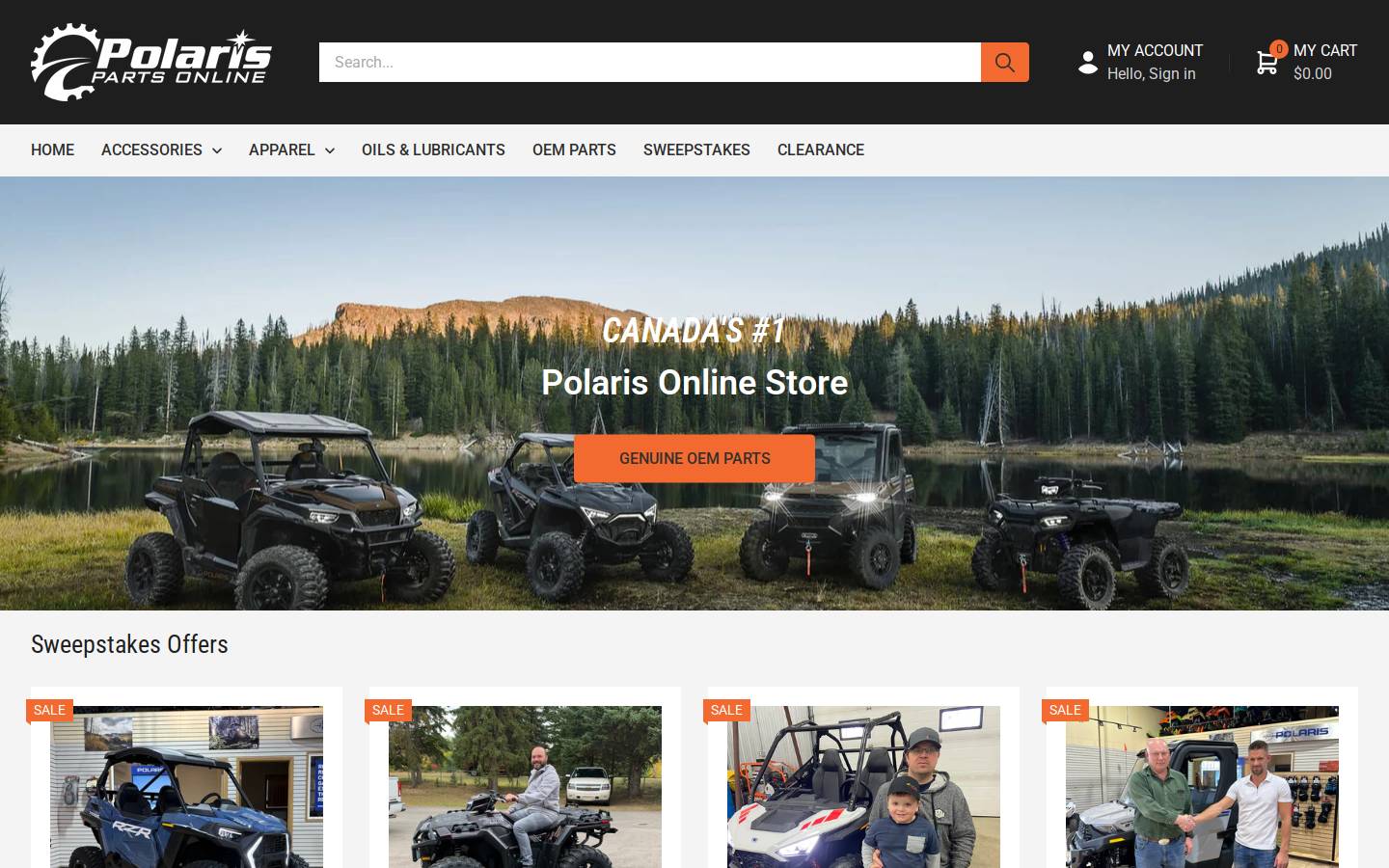 polarispartsonline.ca homepage screenshot