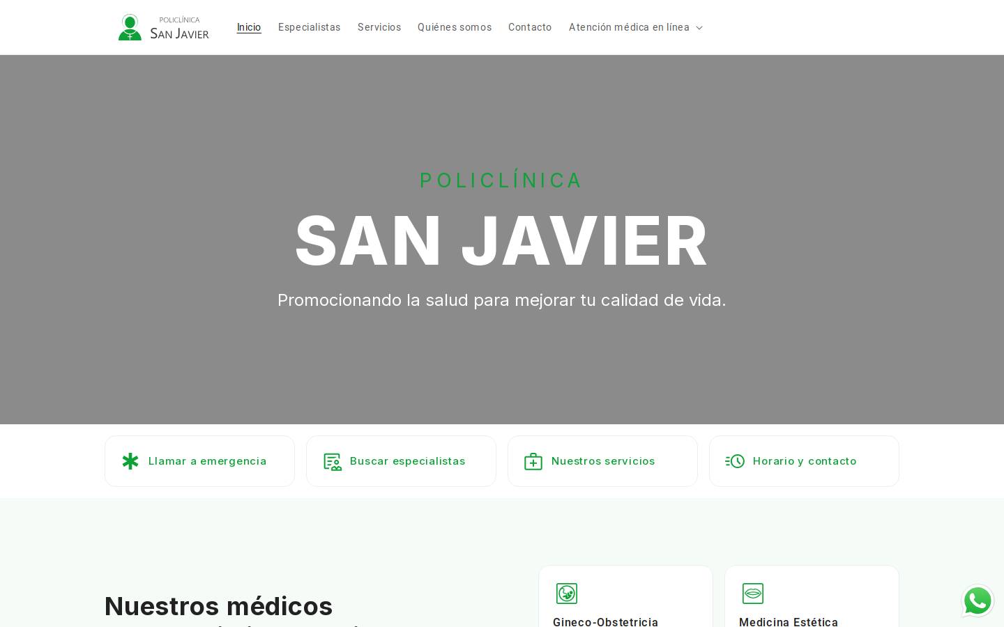 policlinicasanjavier.com homepage screenshot