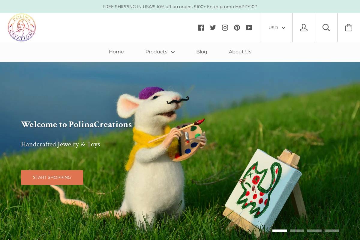 polinacreations.com homepage screenshot