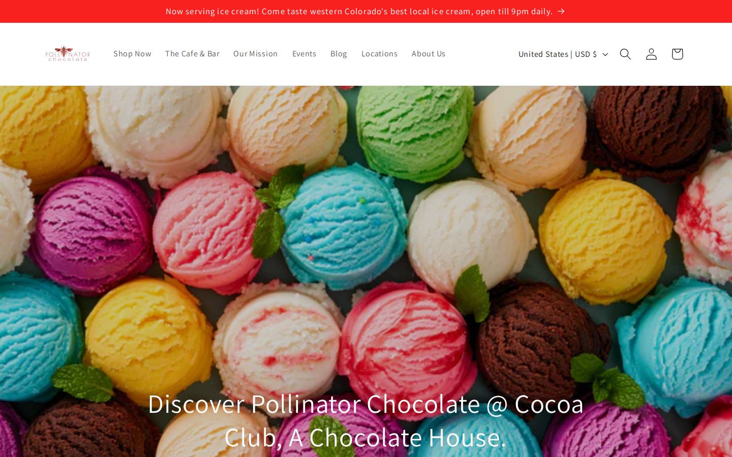pollinatorchocolate.com homepage screenshot