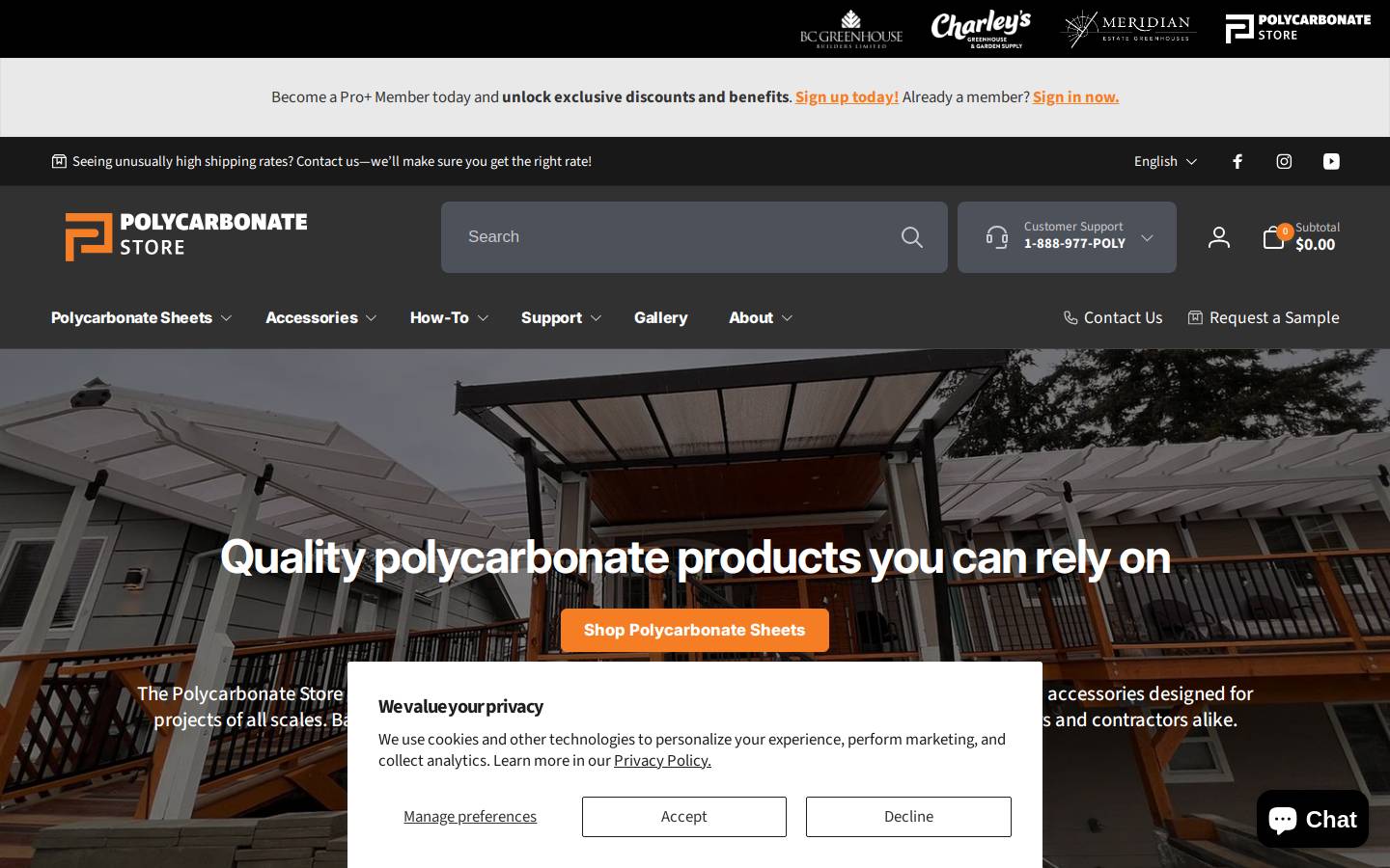 polycarbonatestore.com homepage screenshot