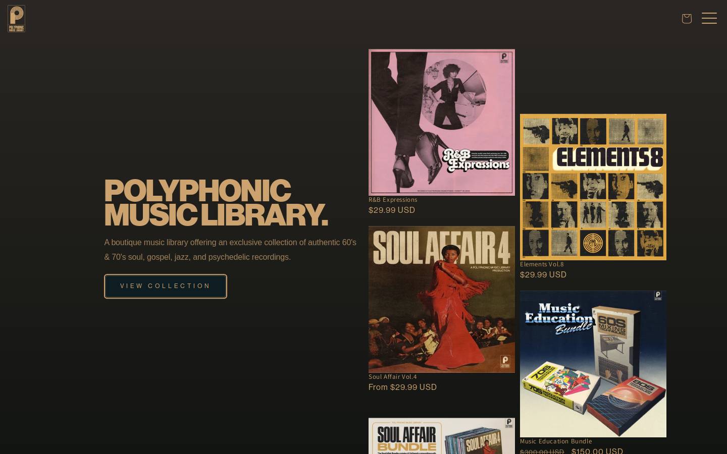 polyphonicmusiclibrary.com homepage screenshot