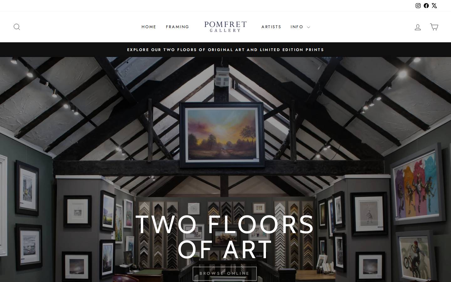 Pomfret Gallery homepage screenshot