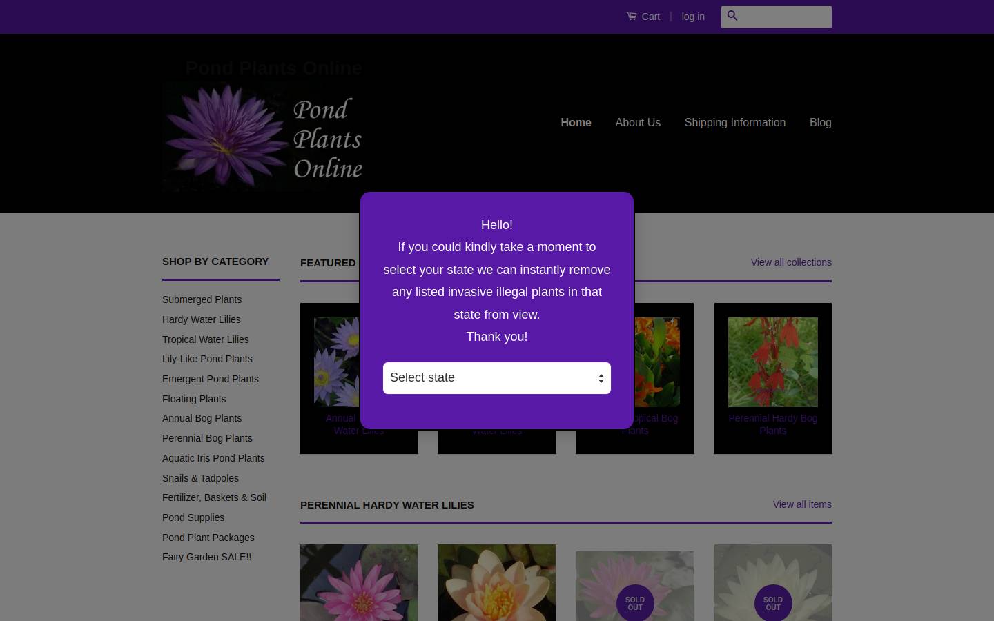 pondplantsonline.com homepage screenshot
