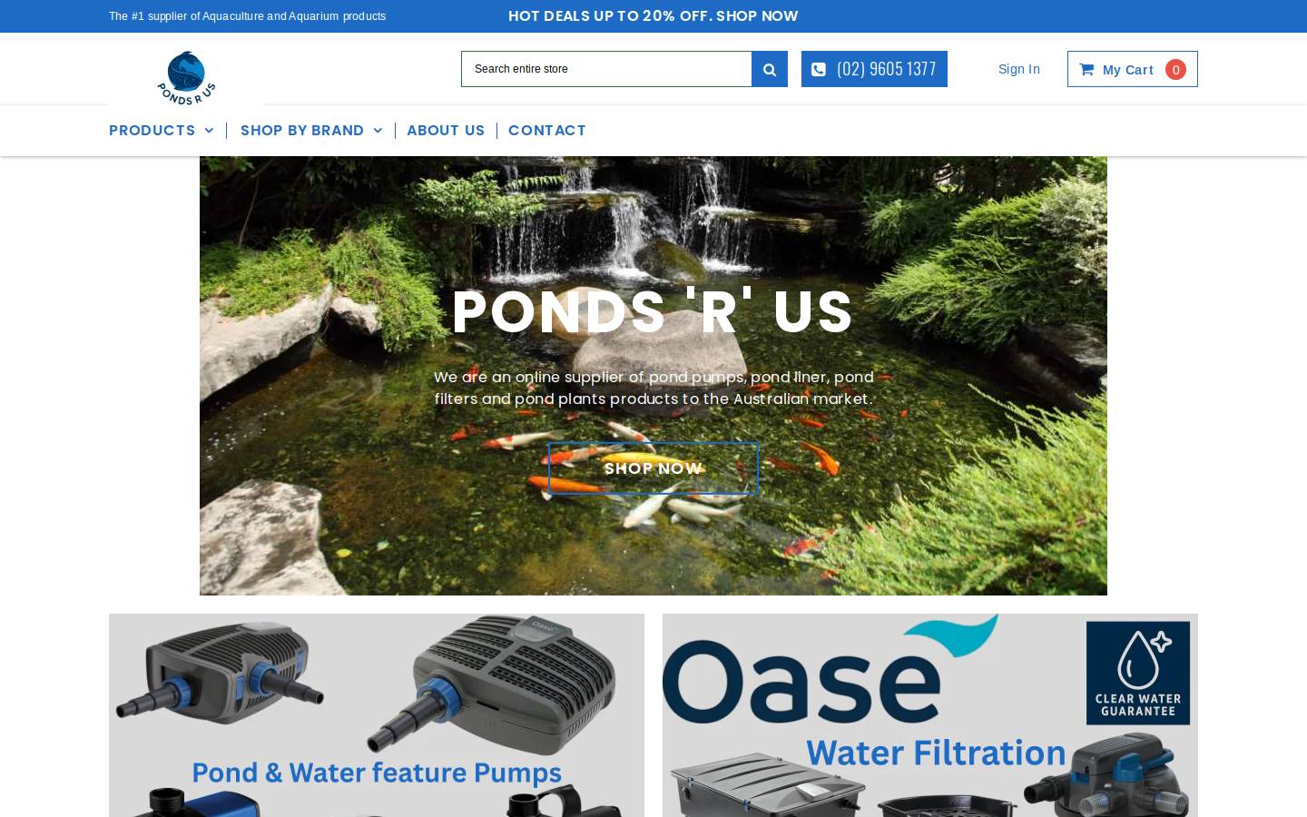 pondsrus.com.au homepage screenshot