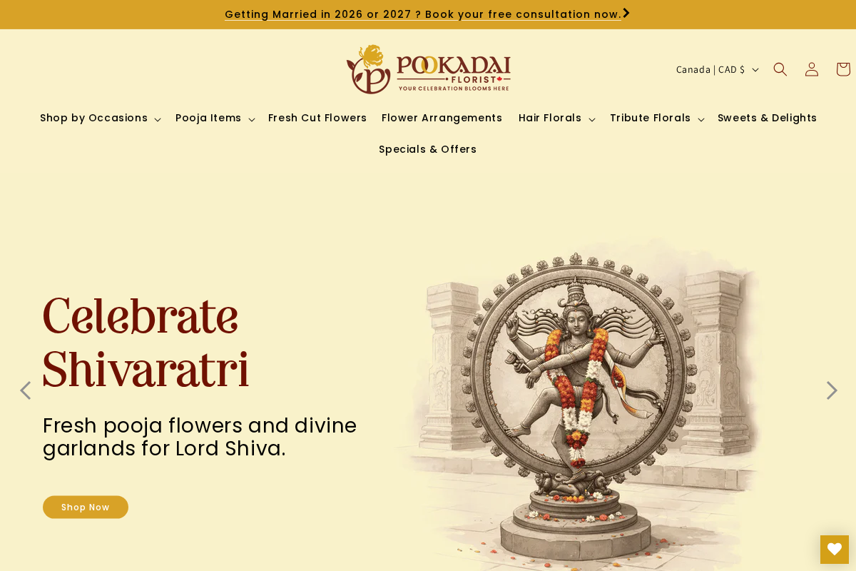 Pookadai Florist Toronto homepage screenshot