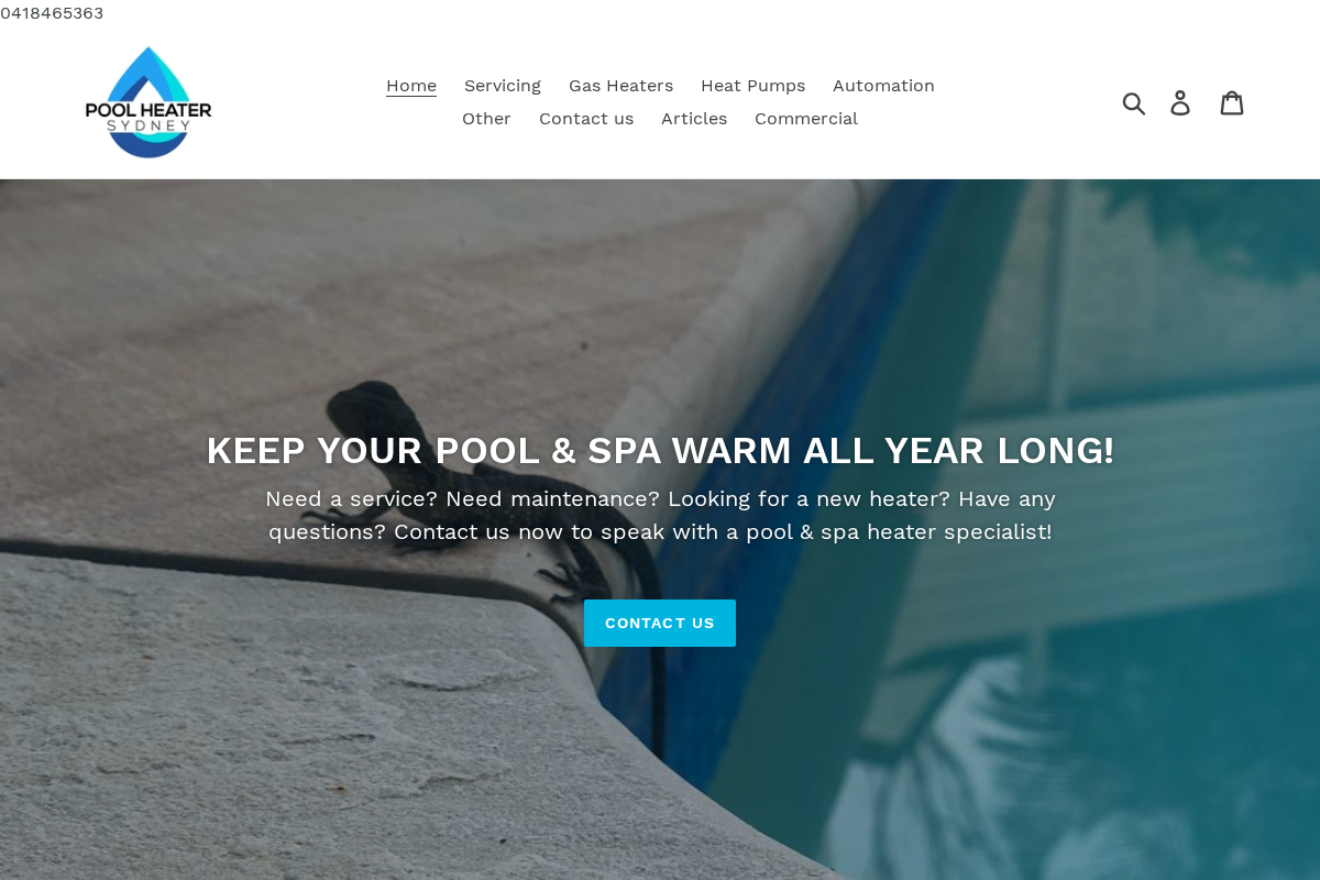 Pool Heater Sydney homepage screenshot