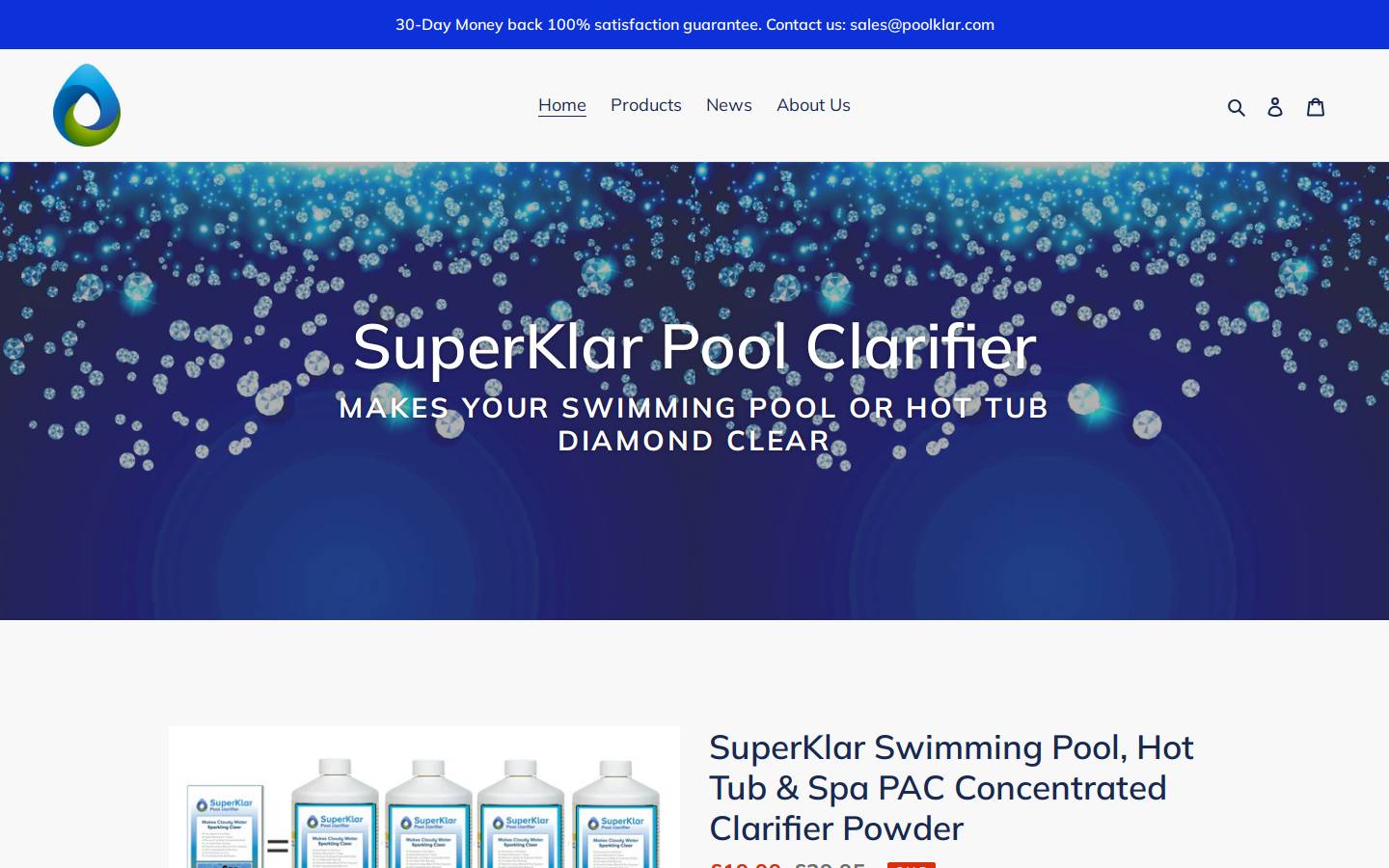 PoolKlar.com homepage screenshot